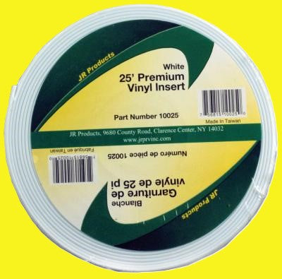 A 25 foot roll of white vinyl trim insert.