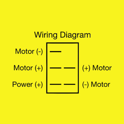 A simple black-and-white wiring diagram labeled 'Wiring Diagram' showing motor (+) and motor (-) terminals connected to a power (+) source.