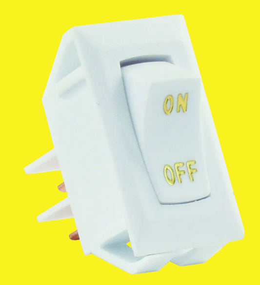 A white on/off rocker switch with the ON and OFF labels visible, having a 1.125" x 0.550" cut-out.