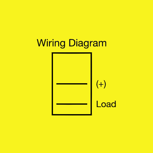 A simple black-and-white wiring diagram with a rectangular box labeled 'Wiring Diagram,' showing two horizontal lines marked '(+)' and 'Load.'.