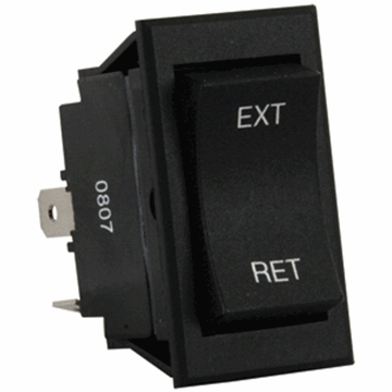 Back 5th wheel/tongue jack switch with one side printed "EXT" and the other "RET".