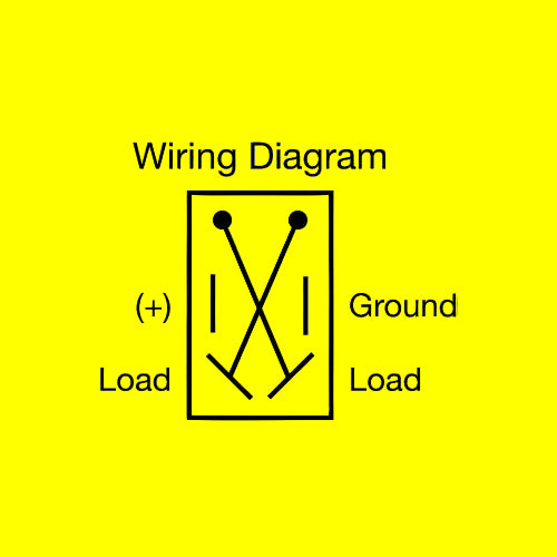 A black and white wiring diagram showing a terminal block with labels for Load, Ground, and (+).