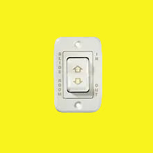 A white, contoured slide on/off switch with a 1.85" x 2.3" cut-out, showing the front view with markings.