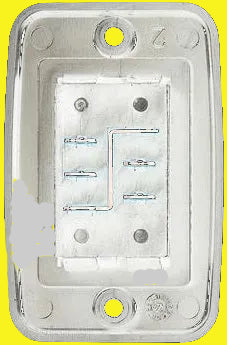 A white electrical switch with five terminals