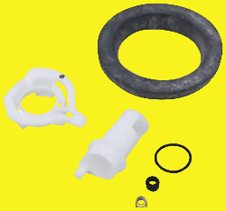A toilet water valve with a gray seal and hardware.