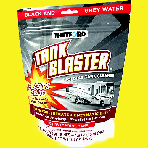 A package of Tank Blaster for cleaning holding tanks.