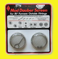A set of two stainless steel insect screens for an RV furnace.