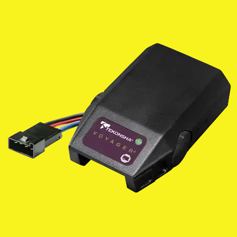 A black Voyager brake controller with a connector at one end.