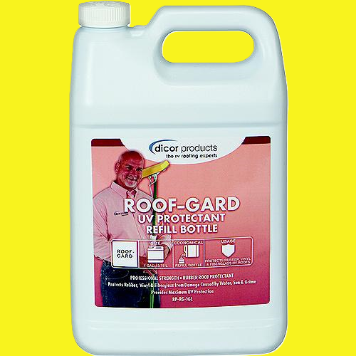 A gallon jug of Roof-Gard UV Protectant