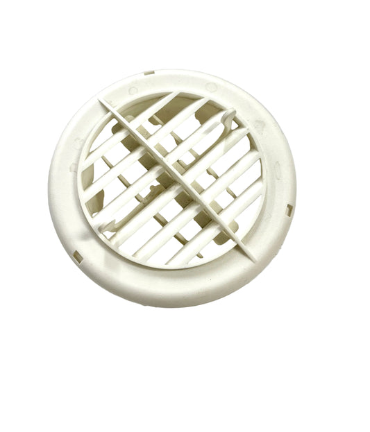 A white ceiling register/vent with a grid-like pattern and a central damper mechanism.
