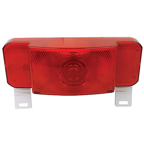 Red rectangular tail light on a white background