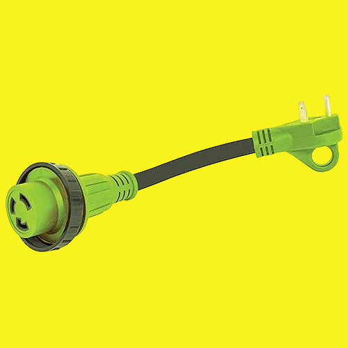 A green detachable locking ring adapter cord with a male finger grip and a female receptacle.