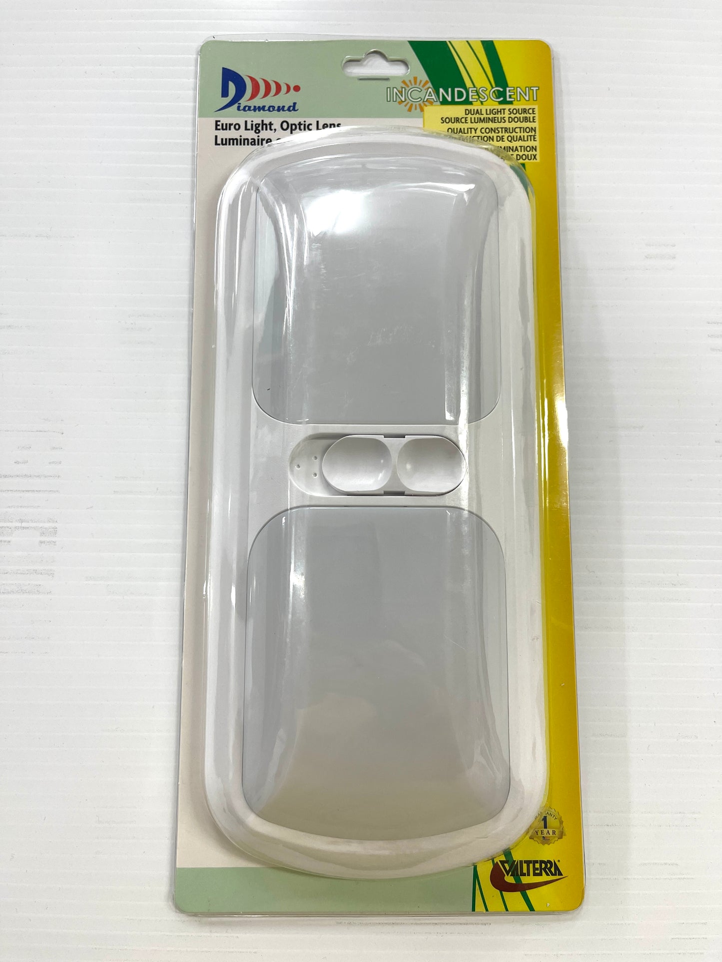 White double incandescent interior camper light in packaging