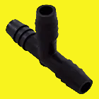 A black barbed tee coupler