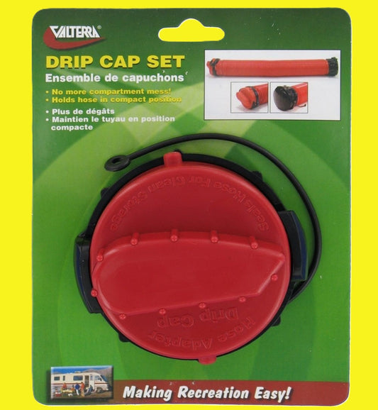 A red drip cap set in green packaging
