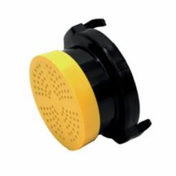 Vented waste valve cap. Black with yellow filter.