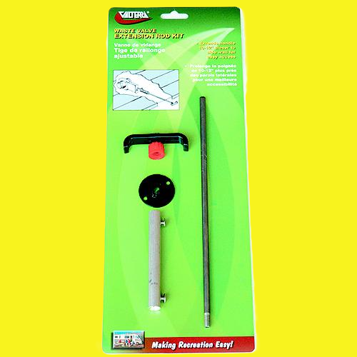 A waste valve extension rod kit in green packaging. 