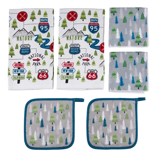 Road Sign Kitchen Towel & Potholder Set, 6 Pieces-Road Trip