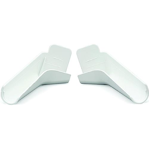 Two white plastic rain gutters on a white background